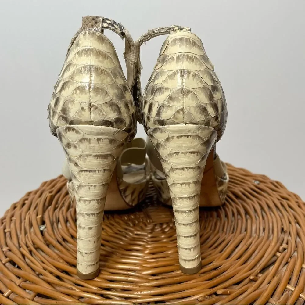 Alexandre Birman Snakeskin Platform Zip Heels Snake 9‎ B 40 Sexy Natural